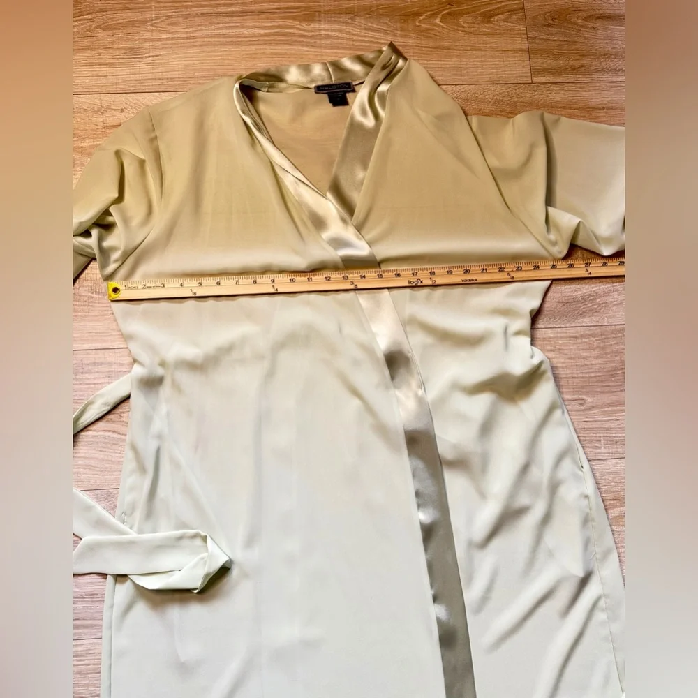 Halston 2X Sage Green Sheer Robe & Slip Dress Set Satin Trim Elegant Lounge - Picture 13 of 16